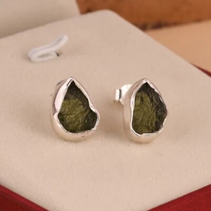 Certified Czech Raw Moldavite Earring Sterling Silver Healing Crystal Earrings - Picture 1 of 5