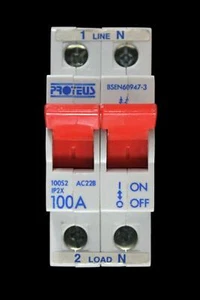 PROTEUS 100 AMP DOUBLE POLE MAIN SWITCH DISCONNECTOR 100S2 AC22B - Picture 1 of 6