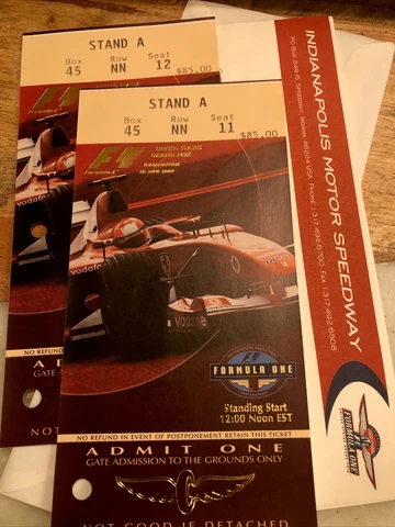 2004 Indianapolis Speedway US Grand Prix Ticket & IMS Letterhead F1 Formula 1 Cover