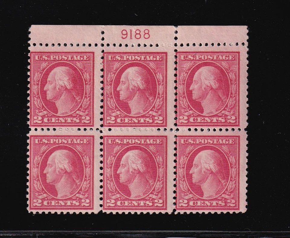 1917 Washington 2c carmine Sc 499 MLH with original gum OG, plate block (2E - Image 1 of 1