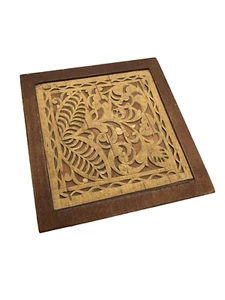 vintage 1968 wooden jewelry box Hand Carved Flower Square 3.25” - Picture 1 of 7