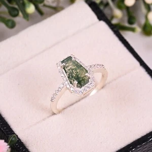 Coffin Moss Agate, Statement Ring, Wedding Ring, Engagement Ring, Gift for Her - Picture 1 of 5