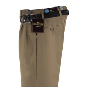 K.C. Collections Boys Khaki Dress Pants with Belt Pleated Front Sizes 4 - 5 - Picture 1 of 4