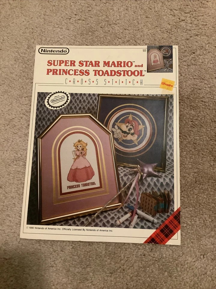 1990 Nintendo Skateboard Super Star Mario and Princess Toadstool Cross Stitch - Image 1 of 4