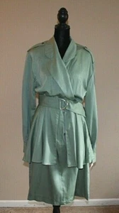 Vintage Dress Career Size 10 12 Secretary Green NOS Belt D Frank Military 80s - Picture 1 of 4