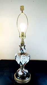 Vintage Capodimonte Pierced Porcelain Floral Table Lamp Black Gold Italy 28" - Picture 1 of 5