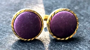 1970s striking vintage purple round cloth / wool - COMMODORE branded cufflinks - Picture 1 of 6