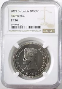 2019 Colombia 10,000 Pesos – Bicentennial Proof – NGC PF 70 – Perfect Grade - Picture 1 of 4