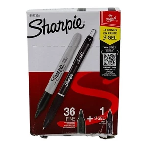 36 Sharpie Markers Sharpies Fine Point Black Permanent Markers + 1 S-Gel Pen - Picture 1 of 9