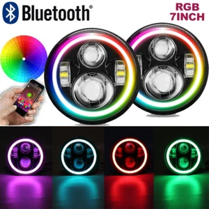 Pair 7"inch RGB Halo LED Headlight Angel Eyes Kits Fits Jeep Wrangler JK TJ LJ - Picture 1 of 13