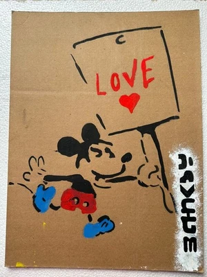 banksy on board  painting - drawing - signed - stamped - free shipping - Image 1 of 4