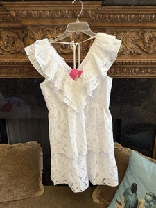 Lilly Pulitzer Resort Blanco Flora Faille Volantes Cuello en V Talla 2 Nuevos Corbatas en la Espalda - Imagen 1 de 7