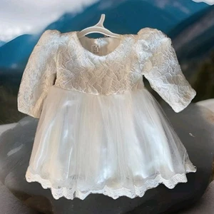 Christening Party Dress Long Sleeve Lace White 9-12 Months - Picture 1 of 5
