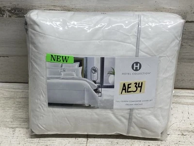 Hotel Collection Italian Percale Queen Duvet Cover & Shams 3pc Set White /Silver - Image 1 of 4