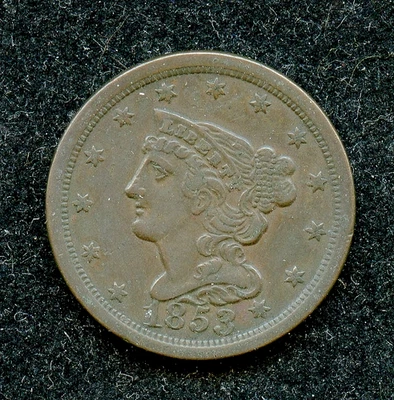 1853 Braided Hair U.S. Half Cent -  VF/XF -  Very Original - Image 1 of 2