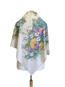 Y9# Valentino Mujer’s Bufanda de Seda Estampado Floral Blanco Multicolor De Colección - Imagen 1 de 4