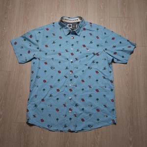 Salty Crew Button Up Shirt Mens XXL Blue Short Sleeve Flower All over Pattern - Picture 1 of 14