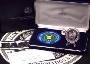 1997 National *LAW ENFORCEMENT* Officers Insignia Set w/Silver Dollar Box & COA - Picture 1 of 9