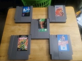 5 NES GAME LOT - Tmnt 2, Gyromite, Tecmo Bowl, Double Dribble, Ice Hockey 