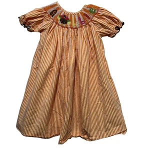 Gobble gesmoktes besticktes gestreiftes Kleid Türkei Jugend Mädchen Größe 3T Knopfleiste hinten - Bild 1 von 8