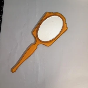 Vintage Art Deco Vanity 14" Hand Mirror. Butterscotch Colored Bakelite Celluloid - Picture 1 of 7