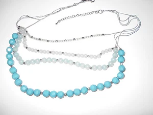 "Collar plateado y azul de Nueva York, cadena múltiple, hermoso, 20" - Imagen 1 de 4