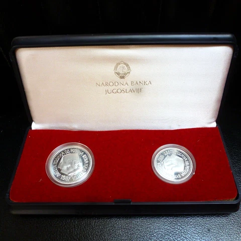 1987 YUGOSLAVIA PROOF SILVER 3000 + 5000 DINARA COIN SET IN ORIGINAL BOX Cover