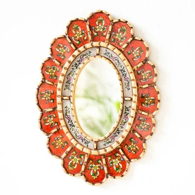 Peruvian Red Wall Hanging oval mirror for living room decor | gift home decor - Image 1 of 4