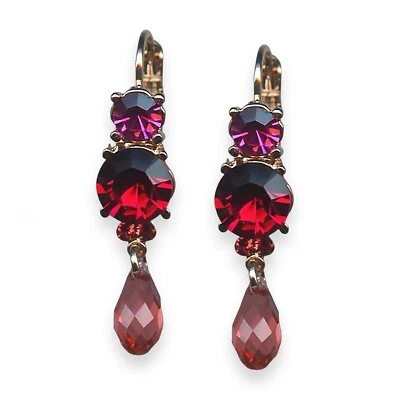 Mariana Earrings Firefly Coll. Dangling Fuchsia, Red, & Rose Peach Austrian C... - Image 1 of 3