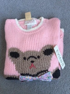Evian Ladies Pink Teddy Bear Pullover Sweater Knitted by Hand Medium NOS NWT - Picture 1 of 9