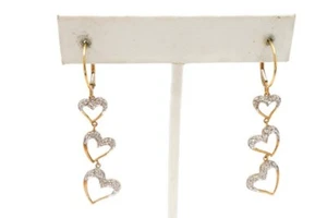 10k Yellow Gold Diamond Heart Earrings - Picture 1 of 9