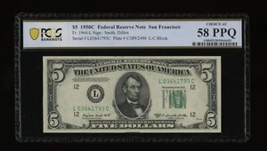 DBR 1950-C $5 FRN San Francisco Fr. 1964-L PCGS-B 58 PPQ Serial L03641793C - Picture 1 of 2