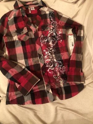 Camisa Top Bongo Talla S Para Mujer A Cuadros Manga Larga Algodón Abotonada Nueva Con Piedra Foto 1 de 4