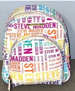 White Backpack Rainbow Steve Madden Logo Bag Multicolor Girls Leather Purse - Picture 1 of 8