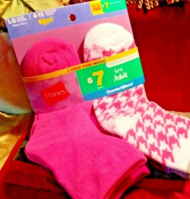 7 pares de calcetines tobilleros Hanes Comfort Blend para niñas talla 4-10 sólidos y estampado Foto 1 de 4