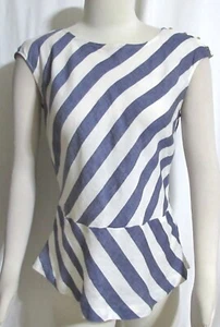NEW Womens Ladies TALBOTS Denim Blue & White Stripe Washable Linen Top 6 - Picture 1 of 4