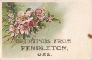 Greetings from Pendelton, OREGON - 1907 - Roses & Glitter - EMBOSSED - Picture 1 of 2
