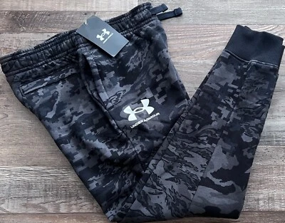 NWT Under Armour Boys YXL Black/Gray Rival Fleece Camouflage Joggers Pants XL - Image 1 of 2