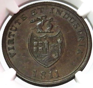 1811 GREAT BRITAIN 1 PENNY BRISTOL BRASS & COPPER COMPANY NGC MINT STATE 61 BN - Picture 1 of 3
