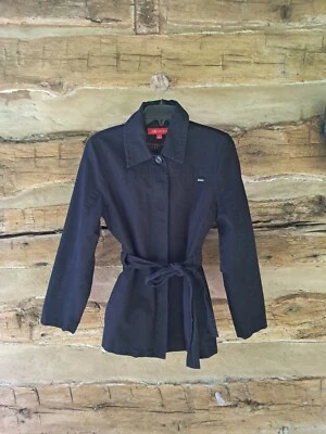 Abrigo para mujer Anne Klein trinchera cinturón algodón lona azul marino talla pequeña Foto 1 de 4