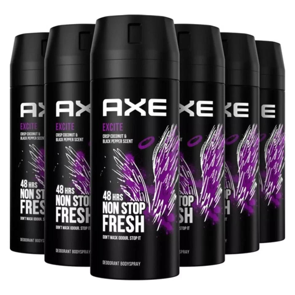 AXE Excite 48-Hour Fresh Deodorant Body Spray Fragrance for Men - 150ml - 6 Pack