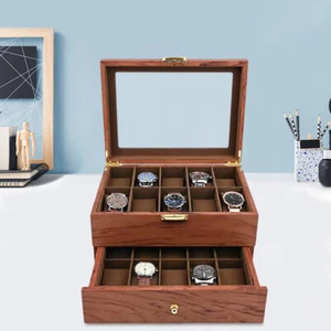 20-Slot Men Women Watch Box Wood Display Case Organizer Jewelry Storage Containe - Picture 1 of 14