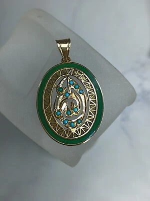 Pendentif Ancien Or 18 Carats Turquoise Et émaille - Photo 1/4