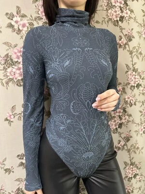 Body Wolford Mezcla Terciopelo Elastizado Cuello Alto Top Manga Larga Floral Azul Talla L Foto 1 de 4