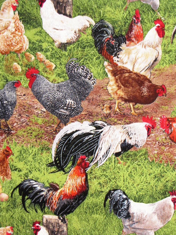 Animales de granja gallos pollo tela pájaros 354 algodón Elizabeths estudio por yarda Foto 1 de 2