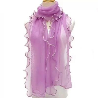 Bufandas Largas Transpirables Pañuelo Delgado Hiyab Bufanda Volantes Mantón de Seda De Colección ☽ Foto 1 de 4