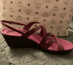 Cole Haan Air Jaynie Beet Patent Leather Strappy Wedge Sandals 8 AA NARROW NIB❣️ - Picture 1 of 6