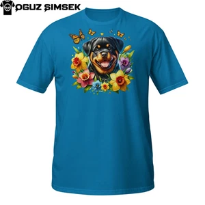 Rottweiler T-Shirt – Happy Rottie with Colorful Flowers & Butterflies - Picture 1 of 31