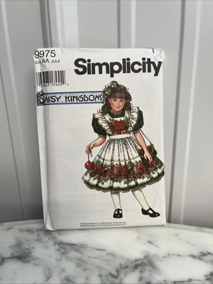 Vintage Simplicity 9975 Daisy Kingdom Holiday Dress Pinafore & Purse Size 2-3-4 - Image 1 of 4