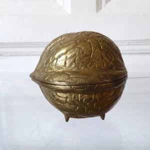Walnuss Messing massiv Dose Behälter Schmuck Aufbewahrung Rar Vintage - Bild 1 von 12
